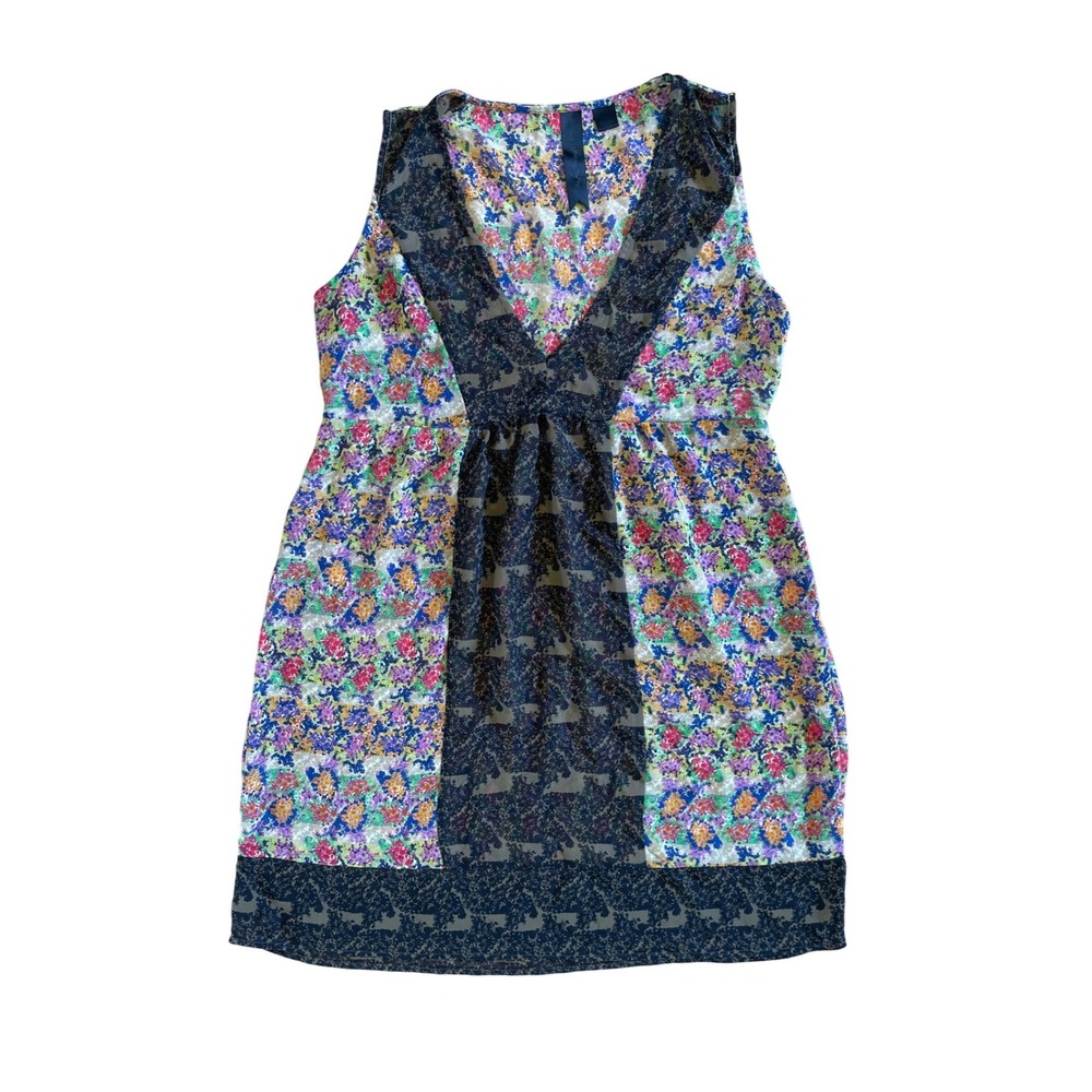 Petticoat Alley Small Sheer Floral Babydoll Tunic Dress V-Neck Sleeveless Top